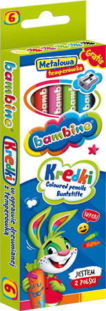 Kredki świecowe w drewnianej oprawie Bambino 6 kolorów